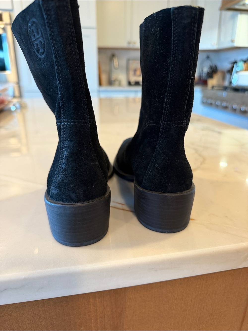 Tory Burch Black Suede Siena Pull-On Ankle Boots Tonal Logo 6M NWOT - Picture 6 of 9